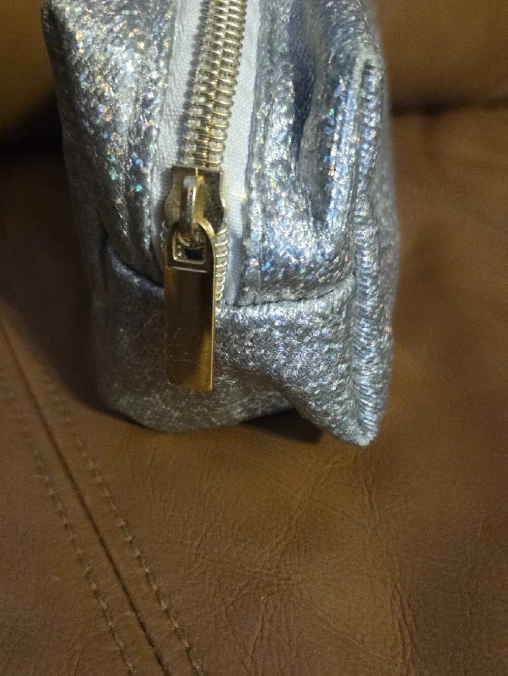 Silver Sparkle With Purple Liner Cosmetic Pouch - Women's Makeup Case